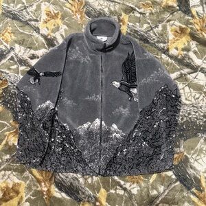 Vintage Black Mountain Fleece Jacket Sweater Bald Eagle Fleece Sweater